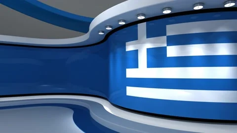 TV studio. Greek flag background. News studio. 3d render. 3d Stock Footage 152124323