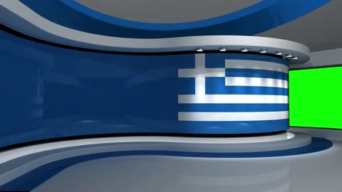 TV studio. Greek flag background. News studio. 3d render. 3d Stock Footage 152124339