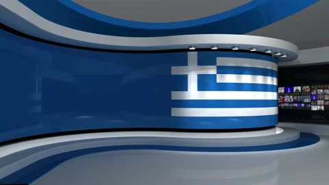 TV studio. Greek flag background. News studio. 3d render. 3d Stock Footage 152124361