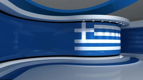 TV studio. Greek flag background. News studio. 3d render. 3d Stock Footage 152124383