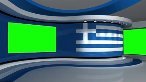 TV studio. Greek flag background. News studio. 3d render. 3d Stock Footage 152124406