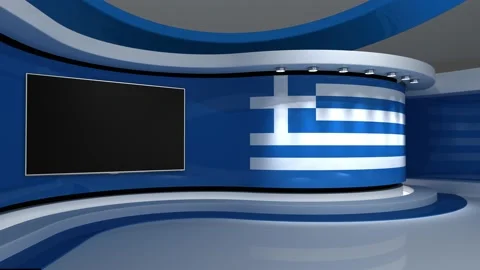 TV studio. Greek flag background. News studio. 3d render. 3d Stock Footage 152124412