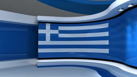 TV studio. Greek flag background. News studio. 3d render. 3d Stock Footage 152124447
