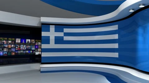 TV studio. Greek flag background. News studio. 3d render. 3d Stock Footage 152124468
