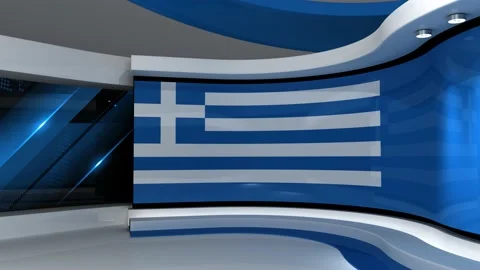 TV studio. Greek flag background. News studio. 3d render. 3d Stock Footage 152124471