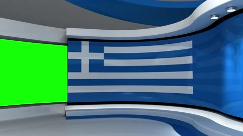 TV studio. Greek flag background. News studio. 3d render. 3d Stock Footage 152124489