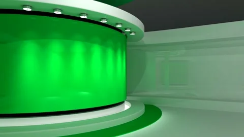 TV studio. Green background. Loop animation. News studio. 3d render. 3d Vidéo 151302900