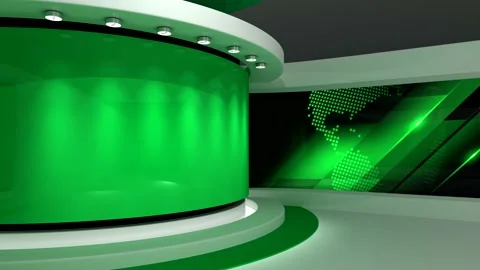 TV studio. Green background. Loop animation. News studio. 3d render. 3d Vidéo 151302915