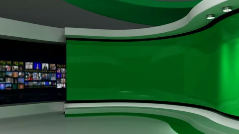 TV studio. Green background. Loop animation. News studio. 3d render. 3d Stock Footage 151302942