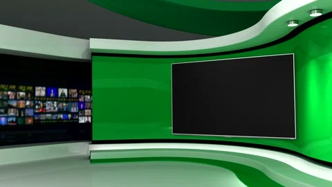 TV studio. Green background. Loop animation. News studio. 3d render. 3d Stock Footage 151302955