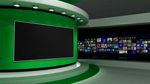 TV studio. Green background. Loop animation. News studio. 3d render. 3d Stock Footage 151302977