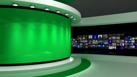 TV studio. Green background. Loop animation. News studio. 3d render. 3d Stock Footage 151302978