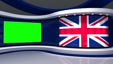 TV studio. Green screen. British flag. News studio. Stock Footage 152128285