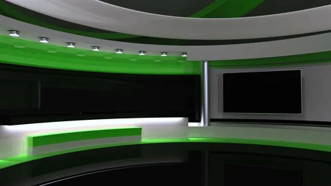 Tv Studio. Green studio. Backdrop for TV shows .TV on wall. News studio. Stock Footage 136859667