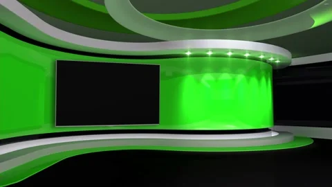 Tv Studio. Green studio. Backdrop for TV shows .TV on wall. News studio. 스톡 동영상 136860027