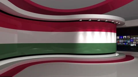 TV studio. Hungary. Hungary flag. News studio. 3d render. 3d Stock Footage 152124540