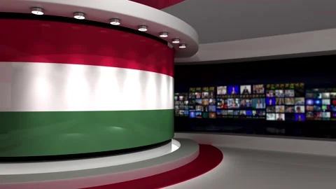 TV studio. Hungary. Hungary flag. News studio. 3d render. 3d Stock Footage 152124617