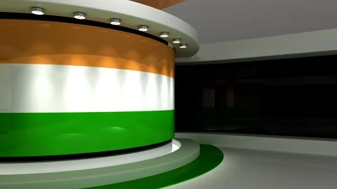 TV studio. Indian flag background. News studio. Background. 3d render. 3d Stock Footage 152124621