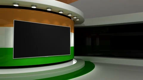 TV studio. Indian flag background. News studio. Background. 3d render. 3d Stock Footage 152124733