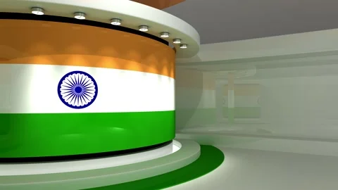 TV studio. Indian flag background. News studio. Background. 3d render. 3d Stock Footage 152124767