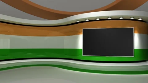TV studio. Indian flag background. News studio. Background. 3d render. 3d Stock Footage 152124792
