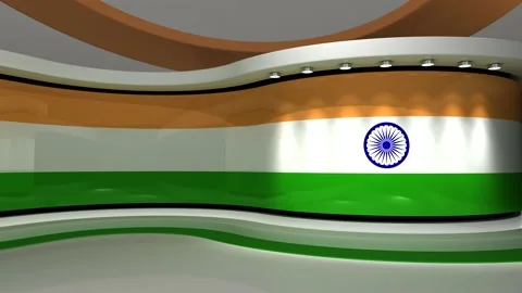 TV studio. Indian flag background. News studio. 3d render. 3d Stock Footage 152124794