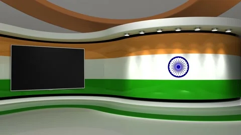 TV studio. Indian flag background. News studio.3d render. 3d Stock Footage 152124812