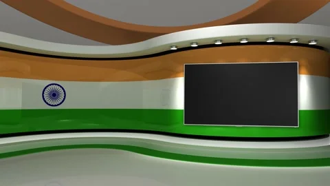 TV studio. Indian flag background. News studio. Background. 3d render. 3d Stock Footage 152124832