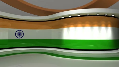 TV studio. Indian flag background. News studio. 3d render. 3d Stock Footage 152124859