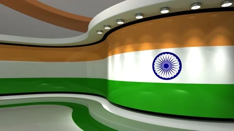 TV studio. Indian flag background. News studio. 3d render. 3d Stock Footage 152124872