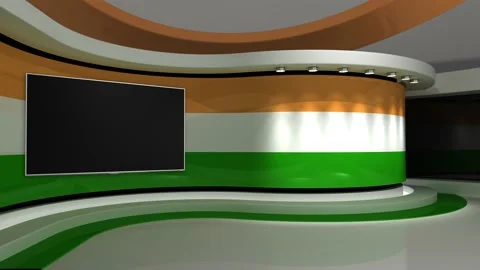 TV studio. Indian flag background. News studio. Background. 3d render. 3d Stock Footage 152124950