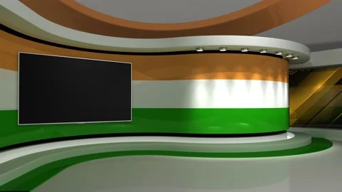 TV studio. Indian flag background. News studio. Background. 3d render. 3d Stock Footage 152124978