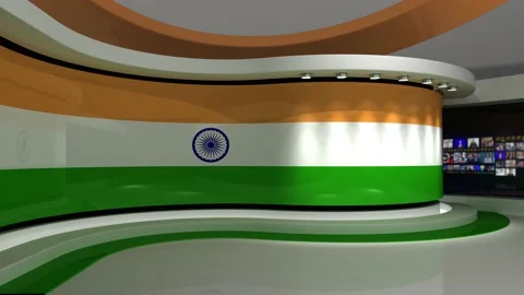 TV studio. Indian flag background. News studio. Background. 3d render. 3d Stock Footage 152124989