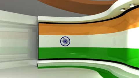 TV studio. Indian flag background. News studio. Background. 3d render. 3d Stock Footage 152125100