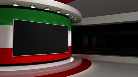 TV studio. Iran. Iranian flag. News studio. Background. 3d render. 3d Stock Footage 152125217