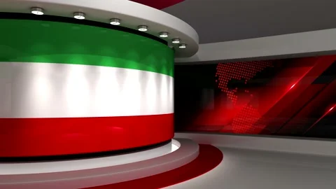 TV studio. Iran. Iranian flag. News studio. 3d render. 3d Stock Footage 152125250