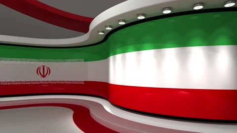 TV studio. Iran. Iranian flag. News studio. Stock Footage 152125414