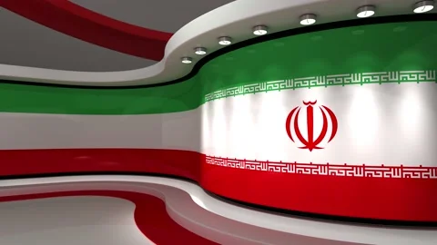 TV studio. Iran. Iranian flag. News studio. 3d render. 3d Stock Footage 152125417