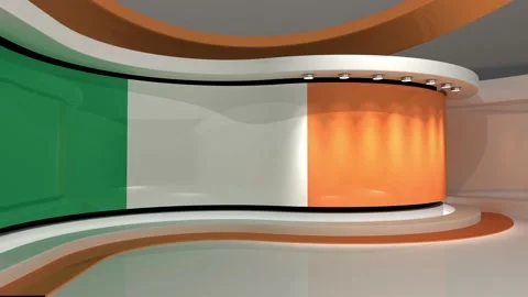 TV studio. Ireland. Irish flag. News studio. 3d render. 3d Stock Footage 152125745