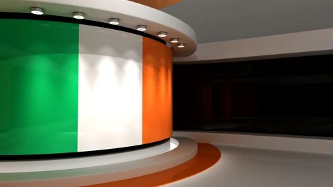 TV studio. Ireland. Irish flag. News studio. 3d render. 3d Stock Footage 152125855