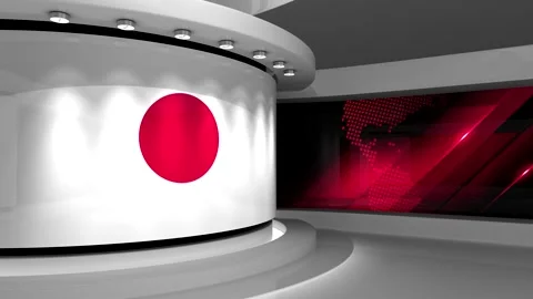 TV studio. Japanese flag background. Stock Footage 152126215