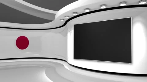 TV studio. Japanese flag background. Stock Footage 152126252