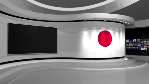 TV studio. Japanese flag background. Stock Footage 152126300