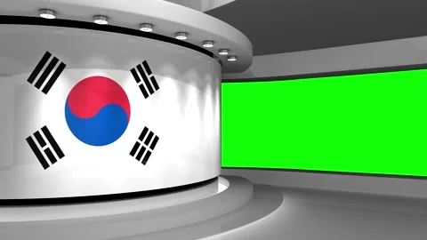 TV studio. Korea. Korean flag. News studio. 3d render. 3d Stock Footage 152126444