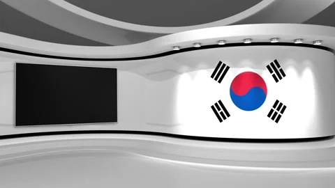 TV studio. Korea. Korean flag. News studio. 3d render. 3d Stock Footage 152126471