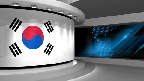 TV studio. Korea. Korean flag. News studio. 3d render. 3d Stock Footage 152126472