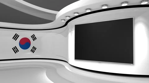 TV studio. Korea. Korean flag. News studio. 3d render. 3d Stock Footage 152126523