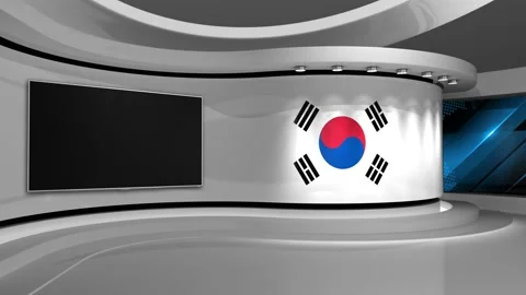 TV studio. Korea. Korean flag. News studio. Background. Stock Footage 152126586
