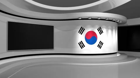 TV studio. Korea. Korean flag. News studio. 3d render. 3d Stock Footage 152126616