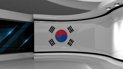 TV studio. Korea. Korean flag. News studio. Background. Stock Footage 152126697
